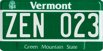 VT license plate ZEN023