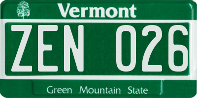 VT license plate ZEN026