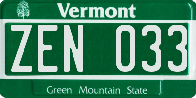 VT license plate ZEN033