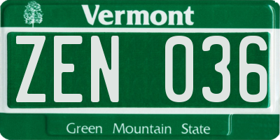VT license plate ZEN036