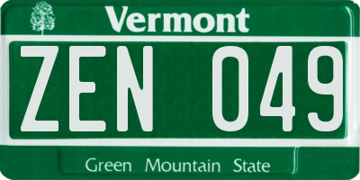 VT license plate ZEN049