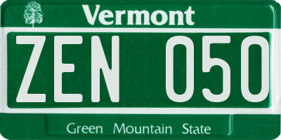 VT license plate ZEN050