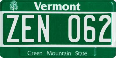 VT license plate ZEN062