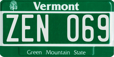 VT license plate ZEN069