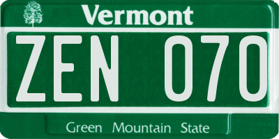 VT license plate ZEN070