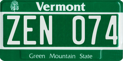 VT license plate ZEN074
