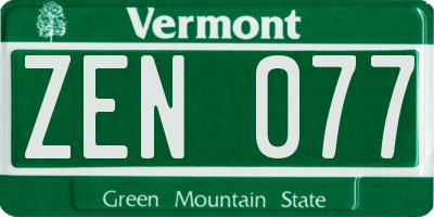 VT license plate ZEN077
