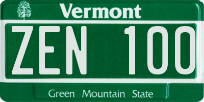 VT license plate ZEN100