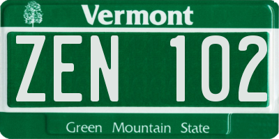 VT license plate ZEN102