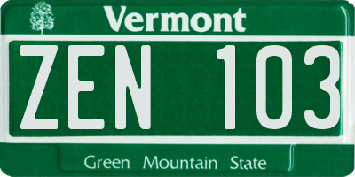 VT license plate ZEN103