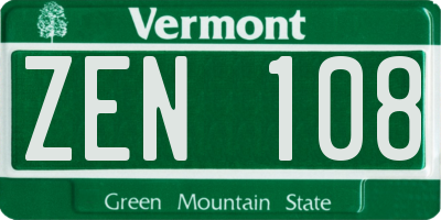VT license plate ZEN108