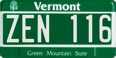 VT license plate ZEN116