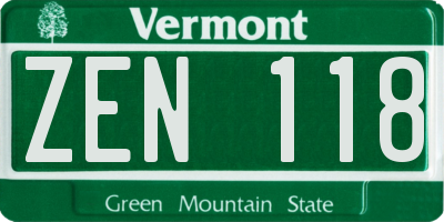 VT license plate ZEN118