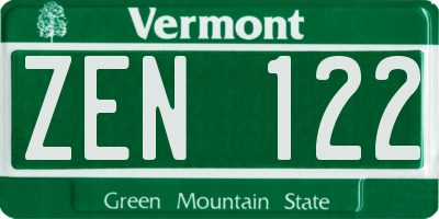 VT license plate ZEN122