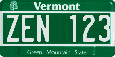 VT license plate ZEN123