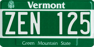 VT license plate ZEN125