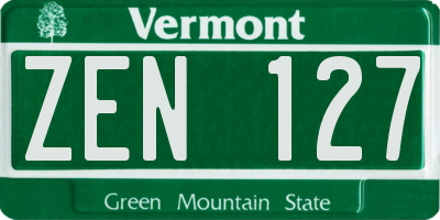 VT license plate ZEN127