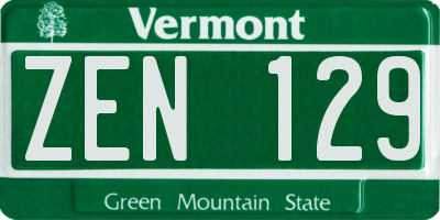 VT license plate ZEN129