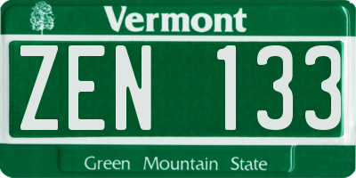 VT license plate ZEN133