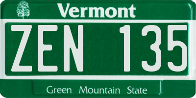 VT license plate ZEN135