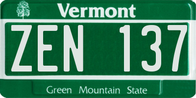 VT license plate ZEN137