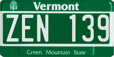 VT license plate ZEN139