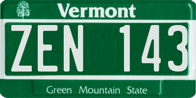 VT license plate ZEN143