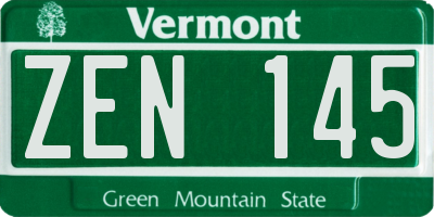 VT license plate ZEN145