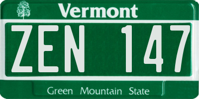 VT license plate ZEN147