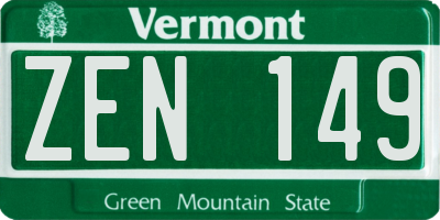 VT license plate ZEN149