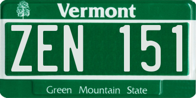 VT license plate ZEN151