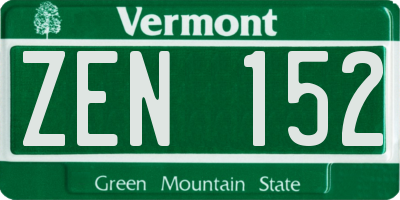 VT license plate ZEN152