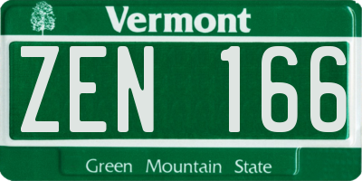 VT license plate ZEN166