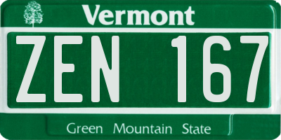 VT license plate ZEN167