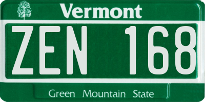 VT license plate ZEN168