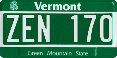 VT license plate ZEN170
