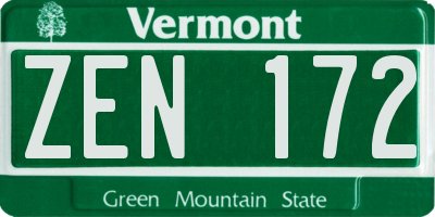 VT license plate ZEN172