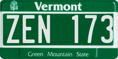 VT license plate ZEN173
