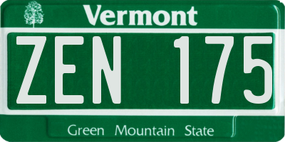 VT license plate ZEN175