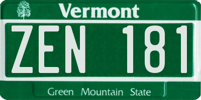 VT license plate ZEN181