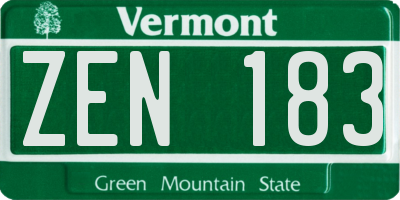 VT license plate ZEN183