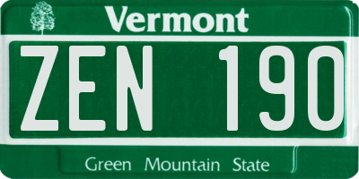 VT license plate ZEN190