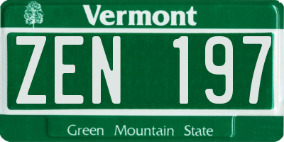 VT license plate ZEN197