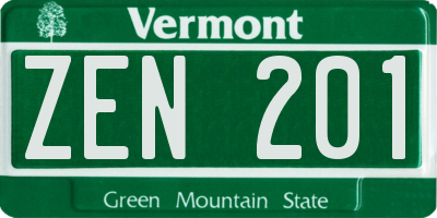 VT license plate ZEN201