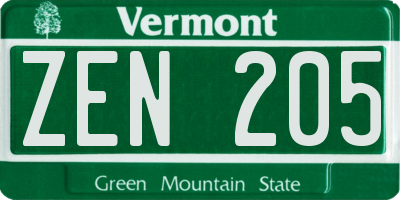 VT license plate ZEN205