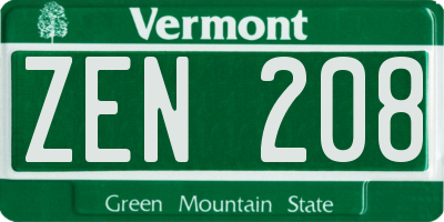 VT license plate ZEN208