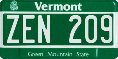 VT license plate ZEN209