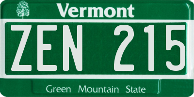 VT license plate ZEN215