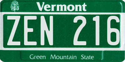 VT license plate ZEN216