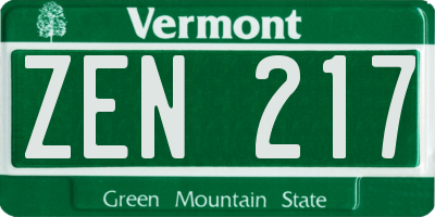 VT license plate ZEN217